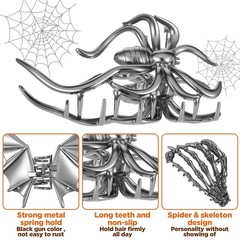 KFHENSOMR 3Pcs Large Metal Spider Bat Hand Hair 1 Count (Pack of 3), Black
