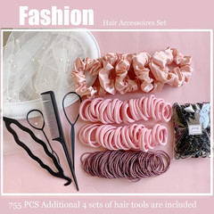 755PCS Pink Hair Accessories Set – Ponytail Holders, Scrunchies & Hair Ties
