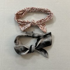 Tie Headbands For Women Set 2 Gray Tie Dye & Pink 28X3.5 Stretchy Cotton Blend