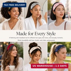 MTLEE 9 Pieces Elastic Hair Wraps and Adjustable Satin Headbands Twisted Turban