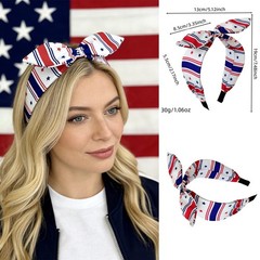 Independence Day Patriotic Bow Headband, Red White Blue Star & Striped Knotte…