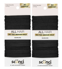 2 Pack -Scunci No Damage Hosiery Ponytail Hair Ties All Day Medium Hold 24 Total