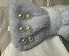 Plush Bow Spa Headband W/ Pearls On Top Of Bow-Teen Or Adult Baby Blue