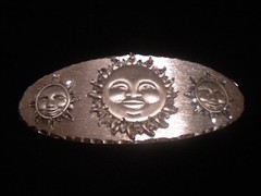 Hair barrette beautiful hand engraved, hand crafted in pewter SUN FACES