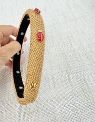 Lele Sadoughi Tan Raffia Gigi Headband Ladybug Charm EUC