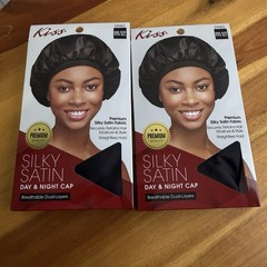Kiss Black Silky Satin Day & Night Cap One Size Lot Of 2 Multipurpose Travel