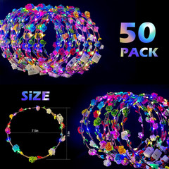 50 Pcs LED Flower Crowns Headbands,Flower Crowns for Women,Mardi Gras Light up H
