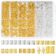 MODASER 220 Pcs Gold Hair Jewelry for Braids, 12 Styles and Silver