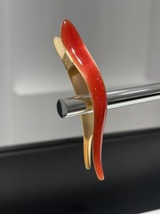 FICCARE Maxima Hair Clip Shiny Luminous Red Coral On Gold- SMALL 3.5 Inch