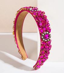 BRAND NEW WIDE LUXURY HANDMADE HOT PINK RHINESTONE HEADBAND HAIR ACCESSORY