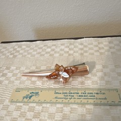Rose Gold/Brown Metal & Plastic Flower Hair Clip with Rhinestone Accent Women