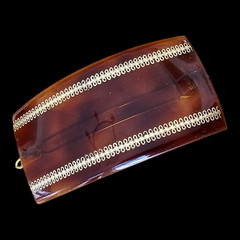 Vintage Barrette – Brown Barrette with Gold Design Tige Boule Closure – France