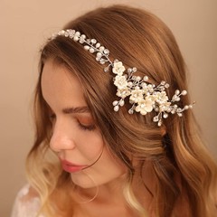 Bridal White Flowers Crystal Pearl Hair Comb Silver Accessories Wedding Women