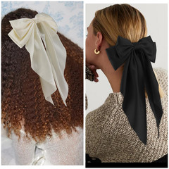 Atoden Hair Bows Black White Large Silky Satin Hair Bow for Women Girl 2Pcs Over
