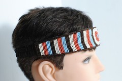 Artist Handcrafted Beaded White, Red Turquoise & Brown Stretchable Headband OOAK