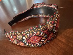 Black Gold Red Embroidered Floral Wide Headband Boho Folk Art Hair Accessory