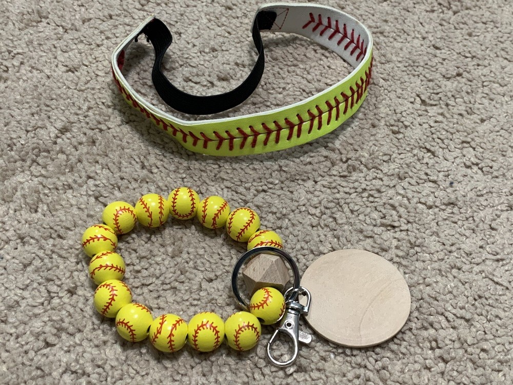 Softball Accessory Set of 2 Hair Band & Keychain New Without Tags