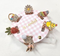 Piper K Hair Clip Set of 6 Easter Chick Bunny Carrot Basket Egg Rhinestone New