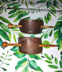 Lot of 2 Boho Western Hand Made Leather Barrette with Wooden Stick for Hair
