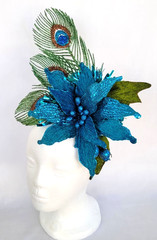 Headdress Women Adult Holiday Party Poinsettia Peacock Blue Green New Years USA
