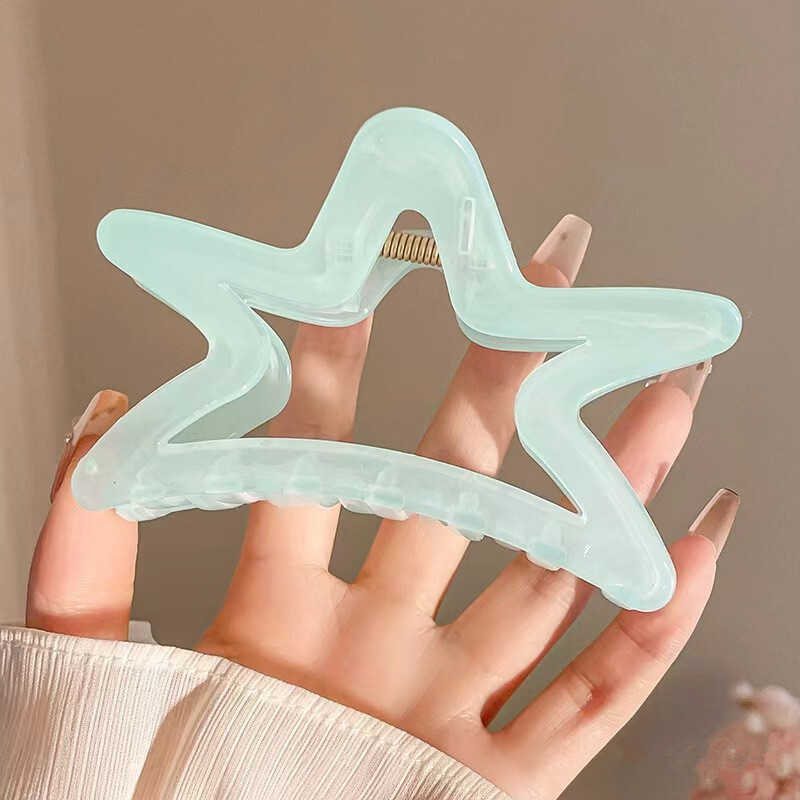 Women Blue Jelly Color Small Hair Claw Geometric Clip Acrylic Plastic Shark Clip