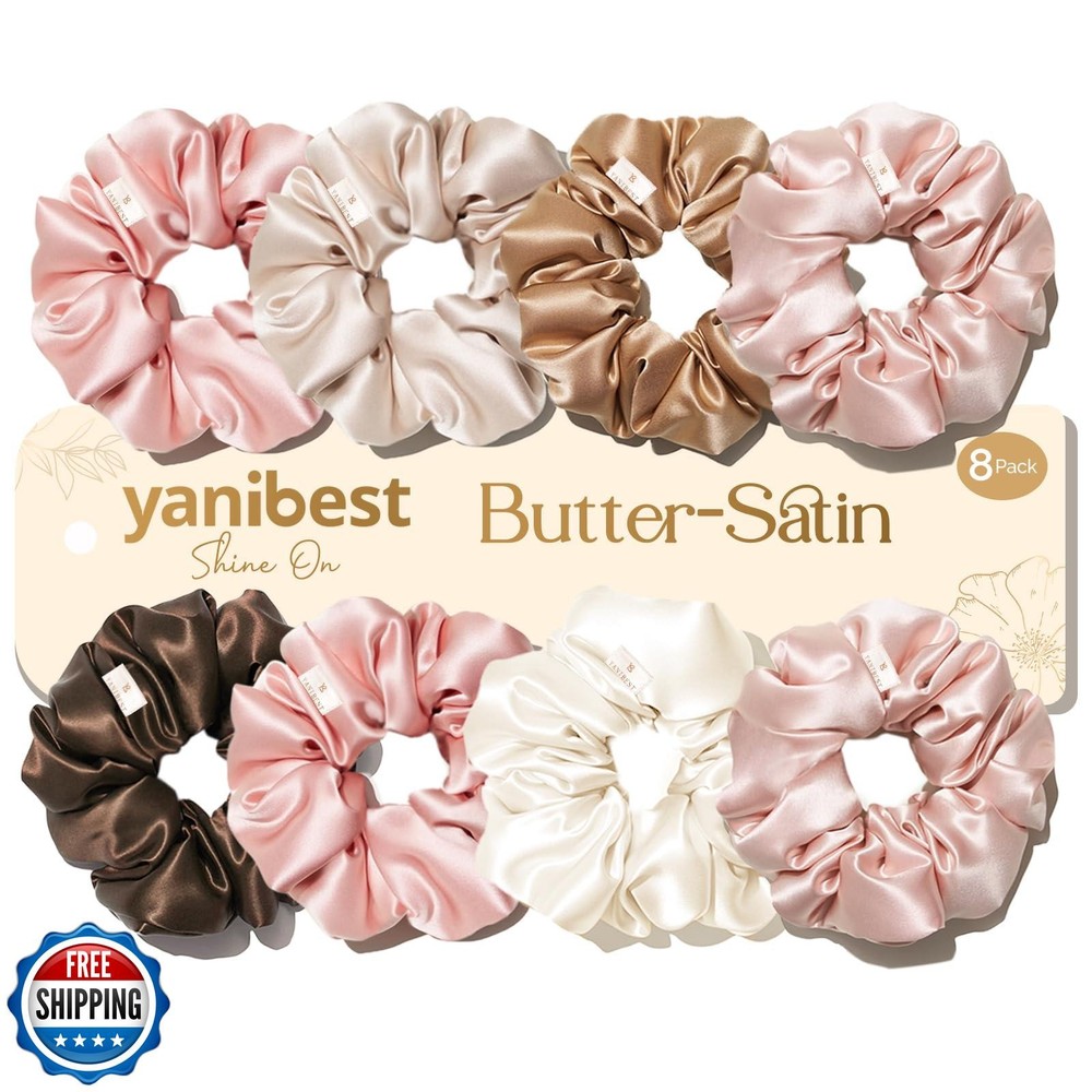Yanibest 8 Pcs Satin Scrunchies – Silk Scrunchies Ponytail Holders, Soft Sati