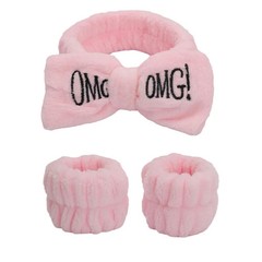 3pcs/set Cute Soft Coral Fleece Wrist Washband Bow Headband For Women Girl Wash