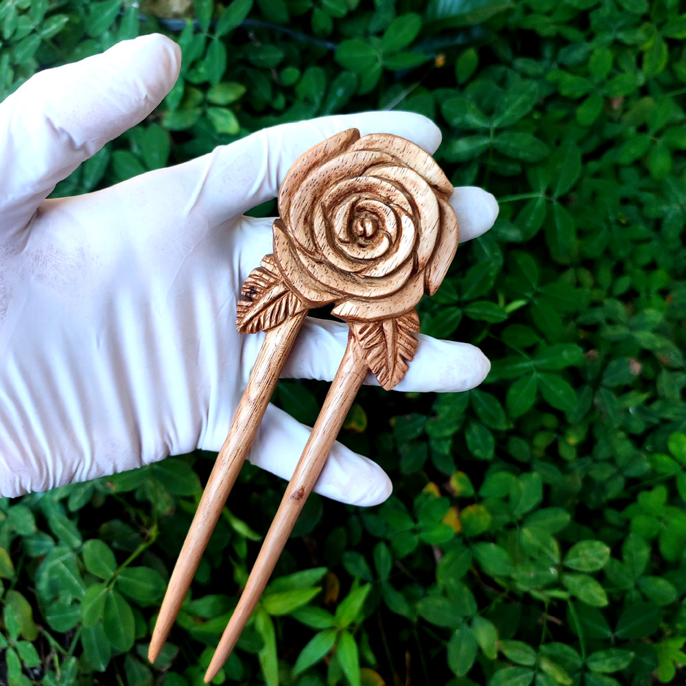Handmade Rose flower hair pin hair stick hair fork | Wooden Hair accessory Gifts