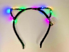 2X LED Light Up Black Cat Ears Headbands Luminous Multiple Light Color Patterns