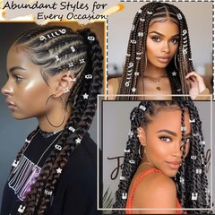 103PCS Hair Jewelry for Braids Accessories, Hair Cuffs & Rings, Loc Silver