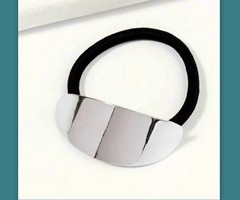 Minimalistic gold or silver metal Oval Decor Hair Tie Ponytail holder hair cuff