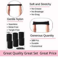 120PCS Black Hair Ties for Thick Hair – Seamless No Damage Elastic Ponytail H…