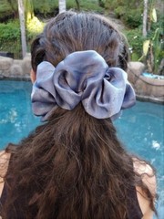 Maya Antonia Luxury Large Oversized Denim-Blue Organza Giant Hair Scrunchie