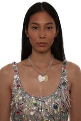 Sandy Liang Double Heart Pendant Necklace Silver Gold 45cm Chain