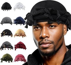 Halo Turban for Men Women Satin Lined Durag Head Wraps Skull Cap Pre-Tied Tassel