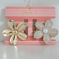 Piper K Metal Gold Color Rhinestones Faux Pearl Flower Hair Claw Clips Set