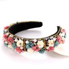 Baroque Crystal Rhinestone Headbands Flower Padded Hairbands for Women Floral