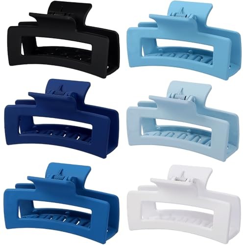 3.5 Inch Medium Hair Claw Clips 6 Pack Hair Clips for Women Square Blue