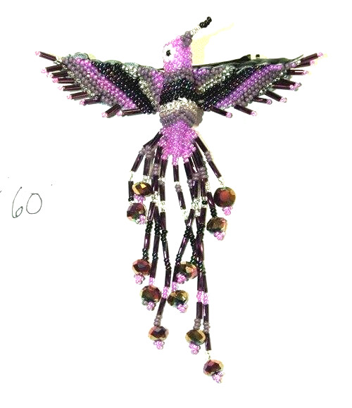 Fancy Fringe Beaded Hummingbird Barrette 4″ w/ French Clip closure #60