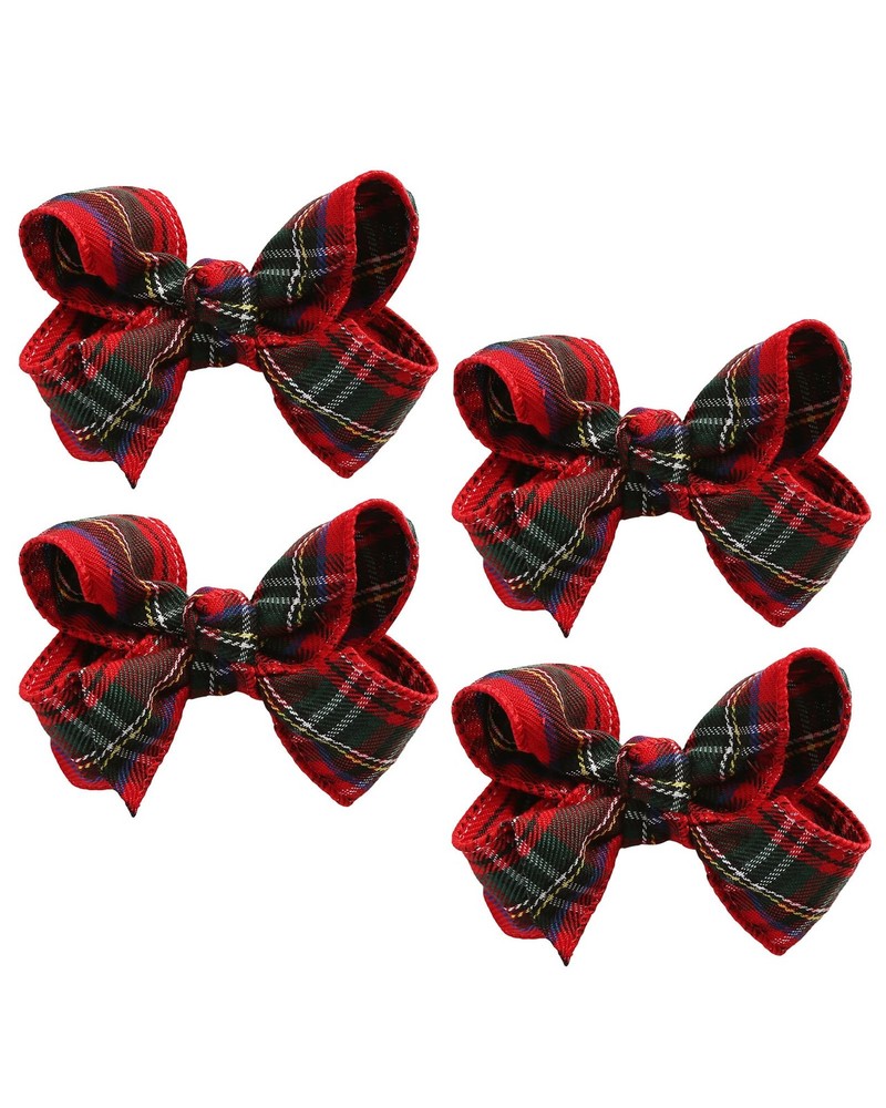 4Pcs Christmas Hair Bows Clips Plaid Ribbon 1 Count (Pack of 4),