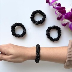 Luxury Satin Skinny Scrunchies, 6 Count – Hair Ties for Women, Black Skinny
