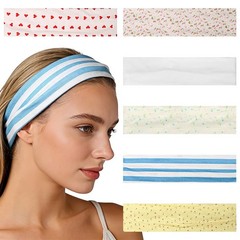 6Pcs Women’s Wide Headband Set – Heart Floral Stripe Hair Wrap Casual Accessory