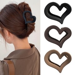 3Pack Assorted Colors 2.56 In Matte Non Slip Heart Shaped Hair Claw Clips
