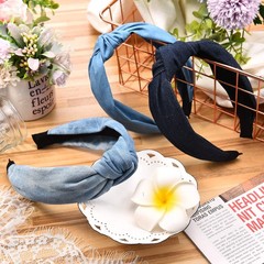 3 Pieces Jean Denim Headband Knot Headband For Women Hair Band Elastic Knotted B