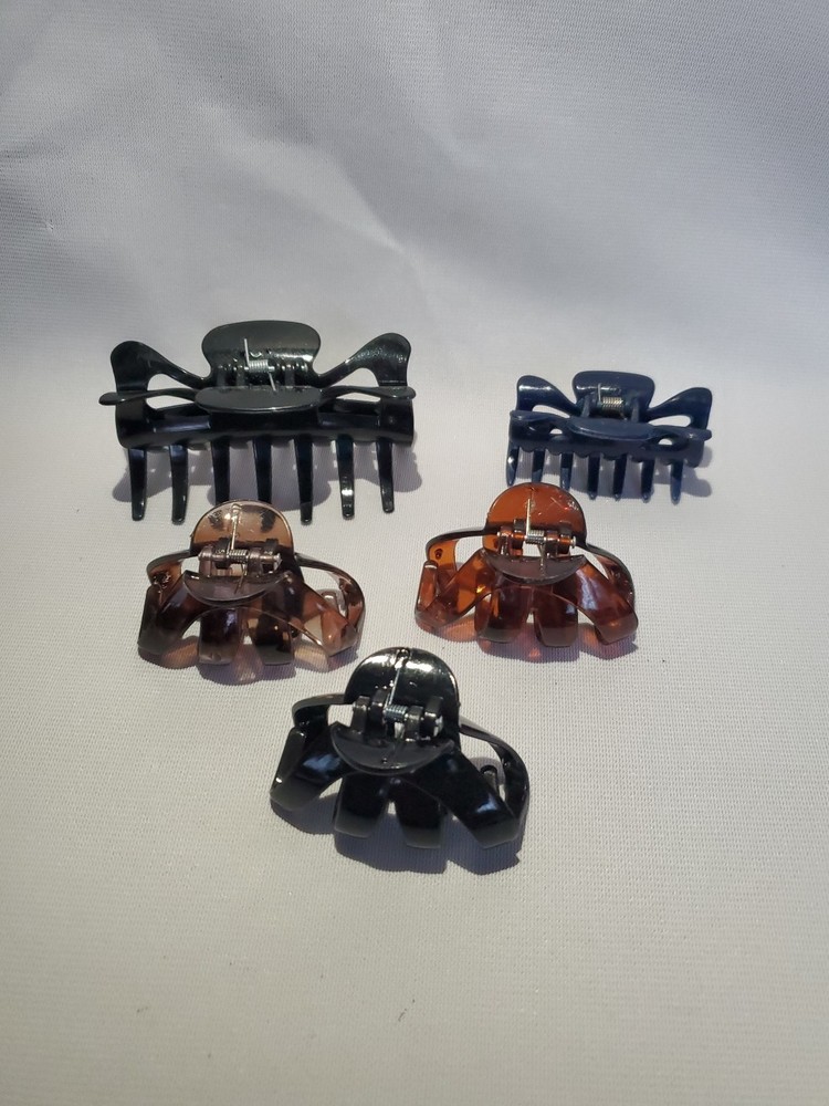Vintage 2 Tortoise Shell 3 Black Hair Accessories 5 Piece Set