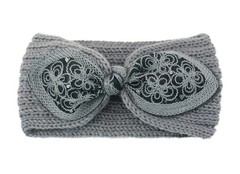 Women’s Gray Crochet Bow Headband Ear Warmer Turban Hair Band Knitted, EUC