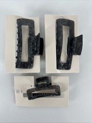 3 PACK Cotton On Rubi Amber Hair Claw Clip Black Marble 1 Medium & 2 Extra Large