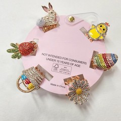 Piper K Hair Clip Set of 6 Easter Chick Bunny Carrot Basket Egg Rhinestone New