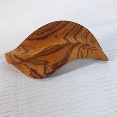Vintage Wood barrette large leaf shape abstract natural boho brown Made France