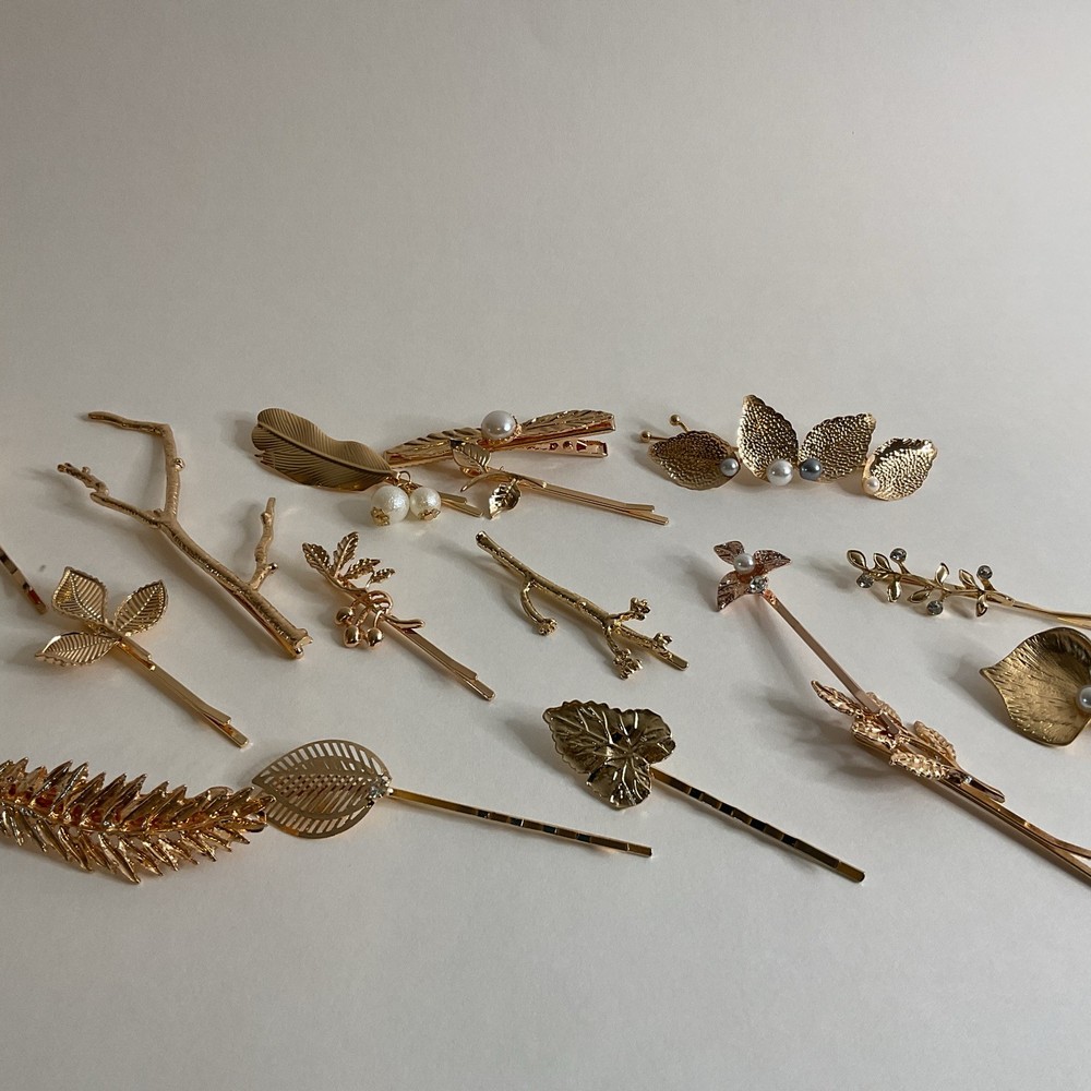 16 Gold Feather Leaf Flower Metal Hair Clips Bobby Pins New Free Shipping